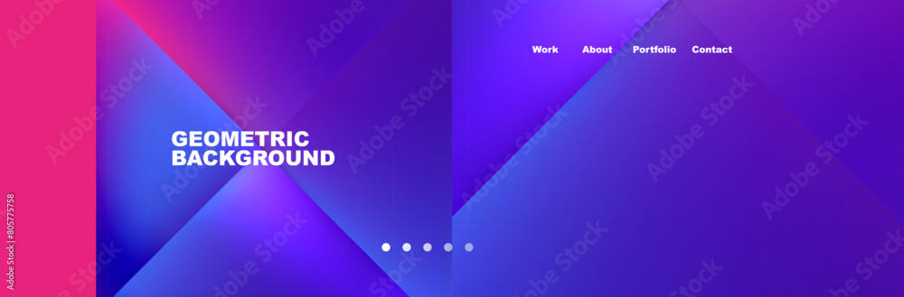 Poster a magenta font stands out against an electric blue rectangle on a purple and violet geometric backgr