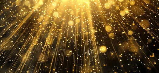 Gold rain and light streaks converge in a dynamic background, with golden glitter and beams falling elegantly against a dark backdrop, adding a touch of magic to any visual project