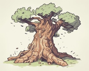 sketch of an old, twisted tree - obrazy, fototapety, plakaty