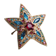 A close up of a star brooch with colorful stones transparent background generative ai