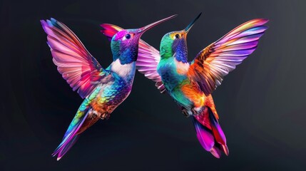 Obraz premium Colorful unique hummingbirds logo design template hyper realistic 