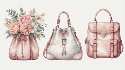 Cute summer fashion bags watercolor ilustration