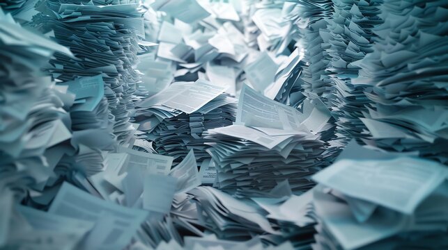 Stacks of paper are disorganized and messy