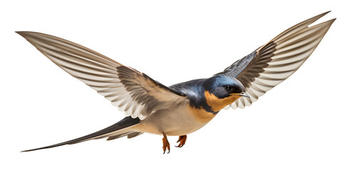 Barn swallow hirundo flying with spread wings