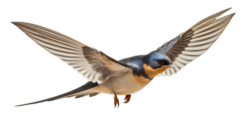 Barn swallow hirundo flying with spread wings