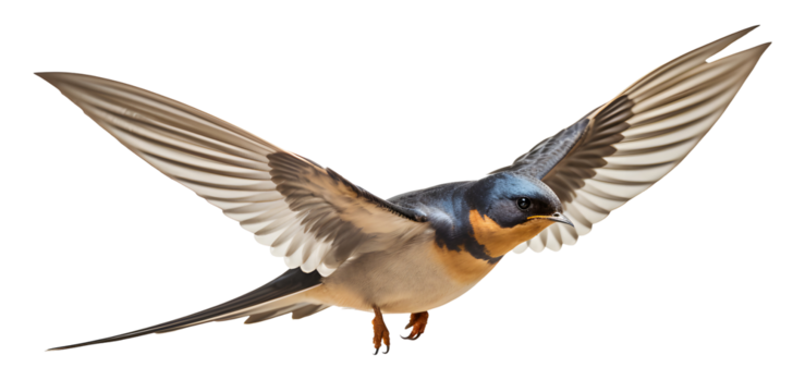 Barn swallow hirundo flying with spread wings