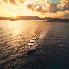 Luxury cruise ship sailing to sea on sunrise
