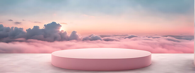  Background podium pink 3d product sky platform display cloud pastel scene render stand. Pink podium stage minimal abstract background beauty dreamy space studio pedestal smoke showcase geometric whit