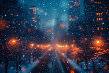 Bluish snow Beautifully blurred lights with a bokeh effect. Generative Ai