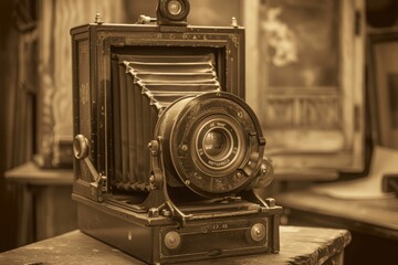antique camera with a retro sepia-tone filter