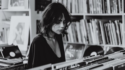 Naklejka premium レコードを探す女性