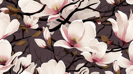 seamless pattern of exotic magnolias backgrounds illustrations