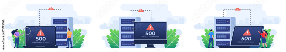 Wall mural set of flat illustrations of 500 internal server error, website error, network error, cloud computin