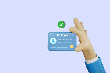 Hand holding ID card. Vote and election day concept. 3D cartoon character vector.