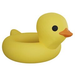 Swim ring duck clipart flat design icon isolated on transparent background, 3D render Summer and beach concept