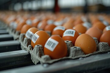 Barcode-stamp chicken eggs regulation of quality. Generative Ai