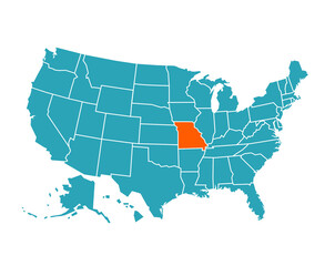 USA vector map with Missouri map prominent.