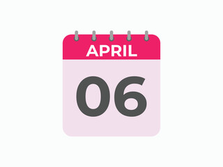 MobileApril 6 calendar reminder. 6 April daily calendar icon template. Calendar 6 April icon Design template. Vector illustration
