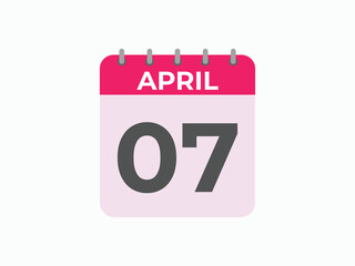 April 7 calendar reminder. 7 April daily calendar icon template. Calendar 7 April icon Design template. Vector illustration
