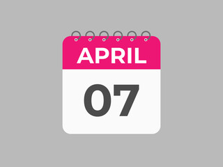 April 7 calendar reminder. 7 April daily calendar icon template. Calendar 7 April icon Design template. Vector illustration

