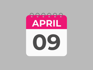 April 9 calendar reminder. 9 April daily calendar icon template. Calendar 9 April icon Design template. Vector illustration
