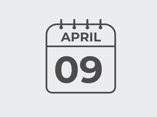 April 9 calendar reminder. 9 April daily calendar icon template. Calendar 9 April icon Design template. Vector illustration

