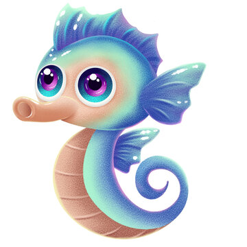 recommend clip art:  Underwater world hand drawn illustration in children's cartoon style. Cute marine animals and fish isolated on a white background, clipart.