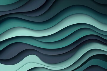 Dark mint paper waves abstract banner design. Elegant wavy vector background 