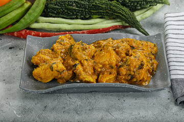 Spicy chicken masala in the bowl