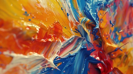 Experience the raw energy of abstract paint on canvas, where spontaneous gestures and bold colors collide to form a dynamic visual landscape,