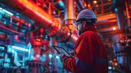 Obraz premium heavy-duty industrial engineers in their element within a pipeline manufacturing facility