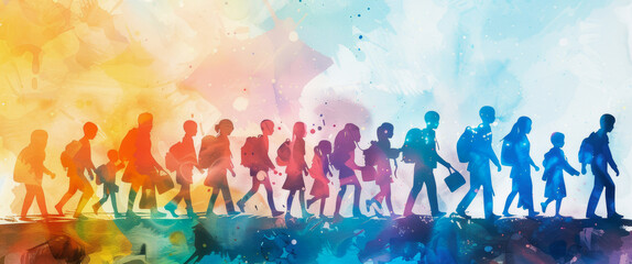 Fototapeta premium A group of children walking together