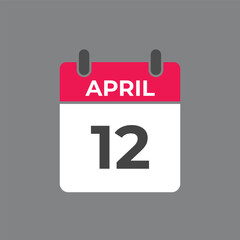 April 12 calendar reminder. 12 April daily calendar icon template. Calendar 12 April icon Design template. Vector illustration
