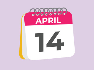 April 14 calendar reminder. 14 April daily calendar icon template. Calendar 14 April icon Design template. Vector illustration