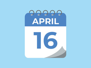 April 16 calendar reminder. 16 April daily calendar icon template. Calendar 16 April icon Design template. Vector illustration
