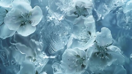 the intricate beauty of abstract artistry as frozen flowers mingle with ice, water, and milk,