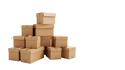 Pile of Cardboard Boxes on Isolated White Background