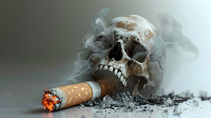Deadly Risk of Smoking D of Cigarette Butt Transforming into Skull Symbol Generative ai - obrazy, fototapety, plakaty