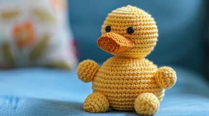 Isolated of the small yellow rubber duck on the lace fabric AI generate