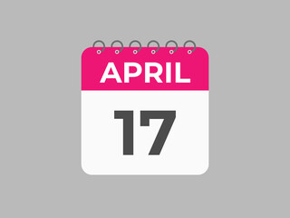 April 17 calendar reminder. 17 April daily calendar icon template. Calendar 17 April icon Design template. Vector illustration
