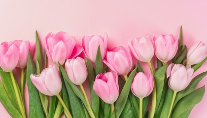 Fototapeta premium Beautiful composition spring flowers. Bouquet of pink tulips flowers on pastel pink backgrou