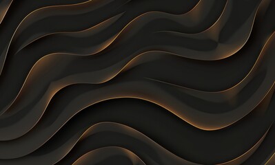 Luxury background with golden wavy lines and dark brown color, simple shapes, minimalistic, dark grey gradient background