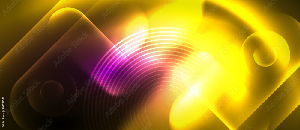 Aufkleber Vivid shades of magenta and electric blue form a mesmerizing pattern in a closeup macro photography of a glowing yellow and purple swirl on a dark background