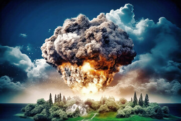 A gigantic mushroom-like object floating in mid-air, surrounded by an aura of mystery and wonder. Big Bang. War