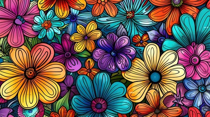 Mesmerizing Doodled Flowers A Vibrant Kaleidoscope of Playful Textures and Abstract Designs Generative ai