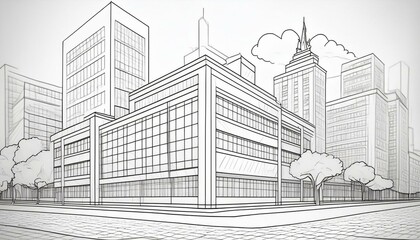 建物のワイヤーフレームのスケッチデザイン。デジタルプロジェクト視覚化