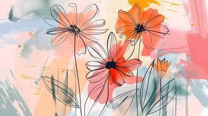 Performance Art Spotlight Compilation of Doodled Blooming Flowers for Marketplace Generative ai