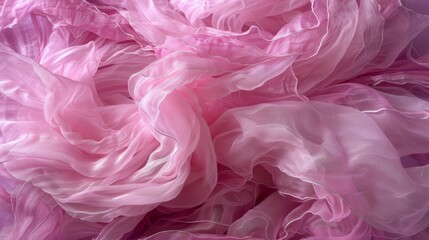   A tight shot of a pink dress adorned with ample ruffles at its hem - obrazy, fototapety, plakaty