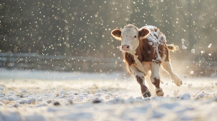 a cow playing sky in the snow AI generated