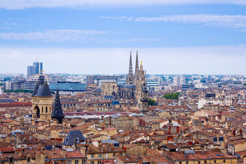 Aerial view of  Bordeaux city in France